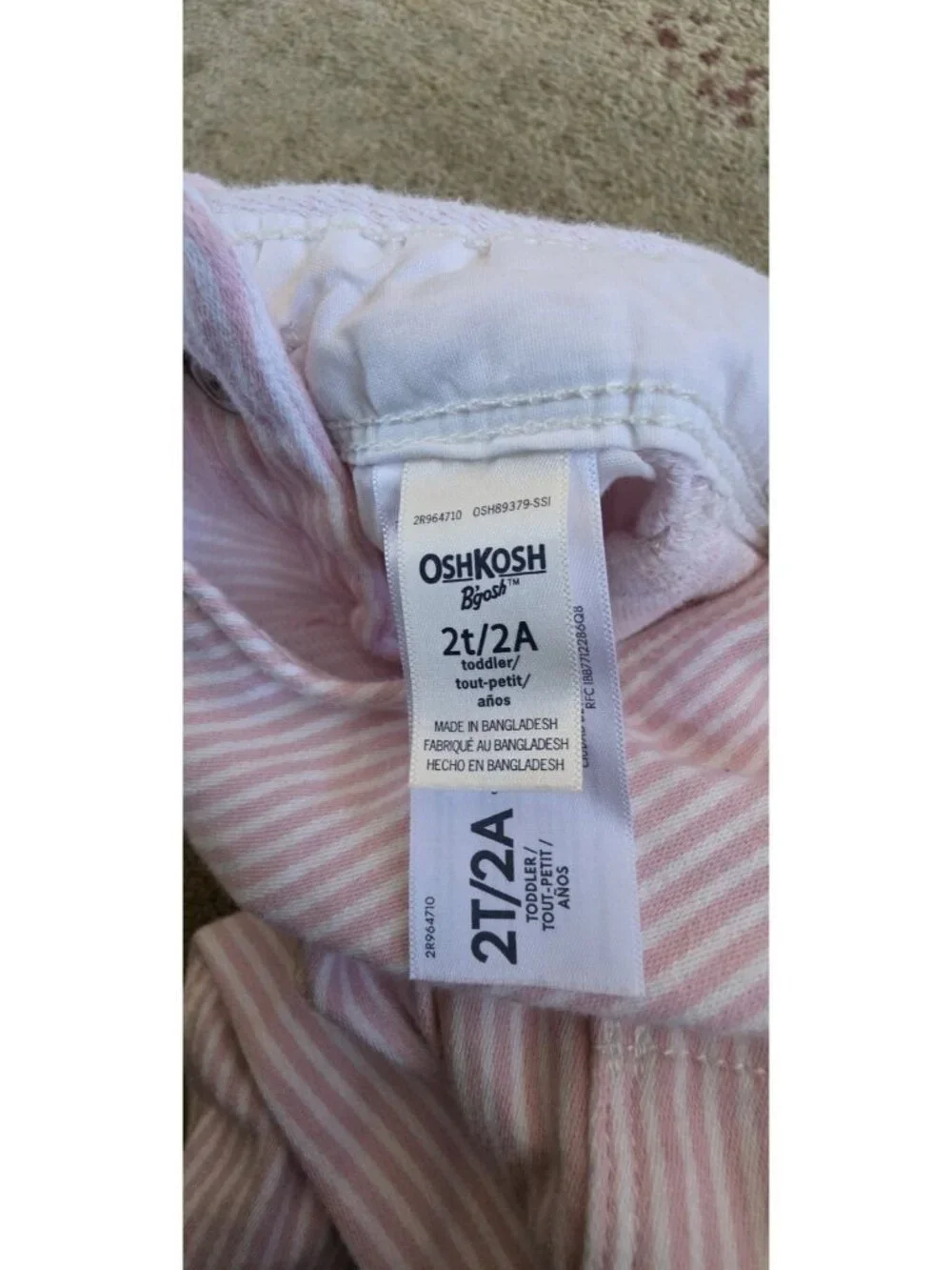 Oshkosh B'Gosh Vestbak Pink White Striped Bib Overalls Size 2T Soft Stretch